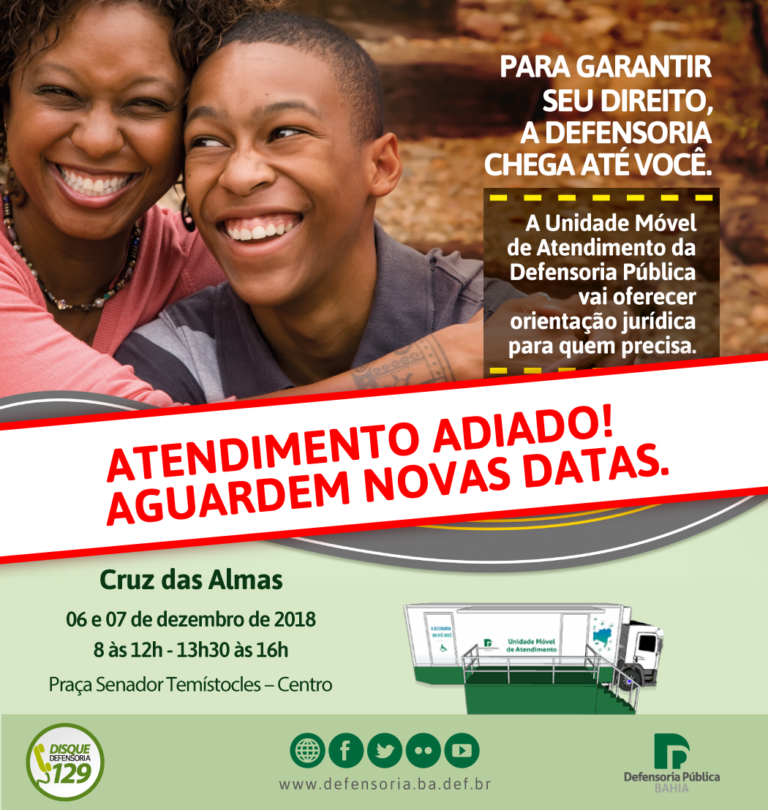 Atendimento da Unidade Móvel da Defensoria na cidade de Cruz das Almas é adiado